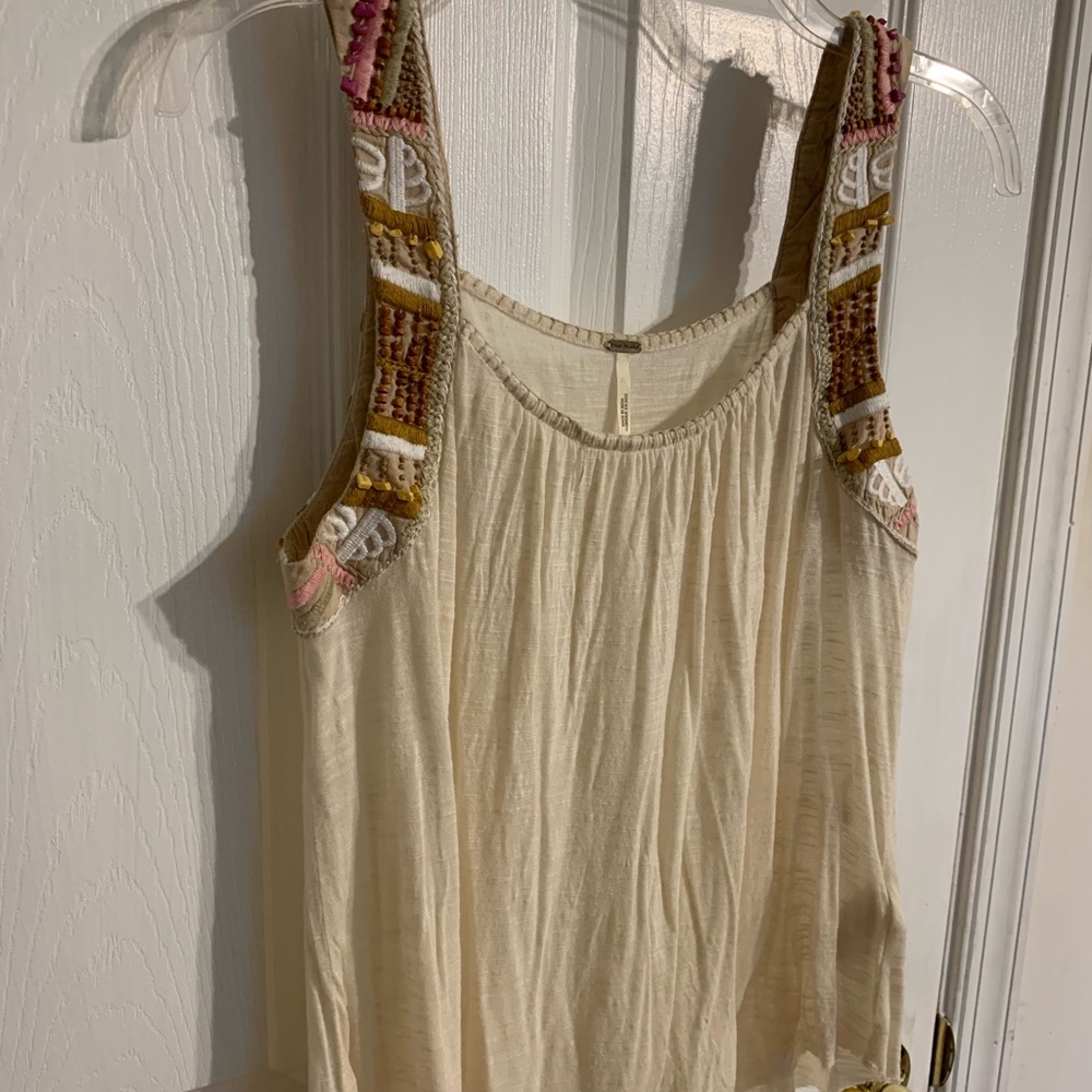 Free People Sleeveless Beige Beaded Top